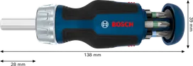 Bosch kısa uçlu cırcırlı tornavida, 6 adet uç ile birlikte.